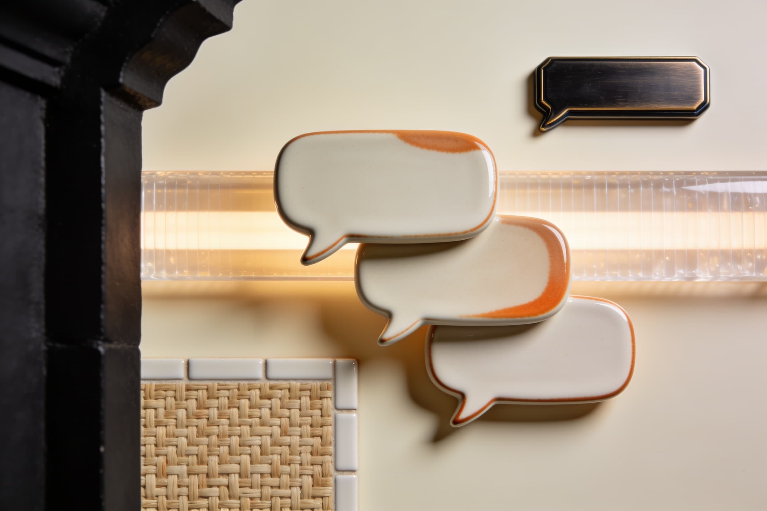 Tactile conversation objects arranged as a shared working thread.